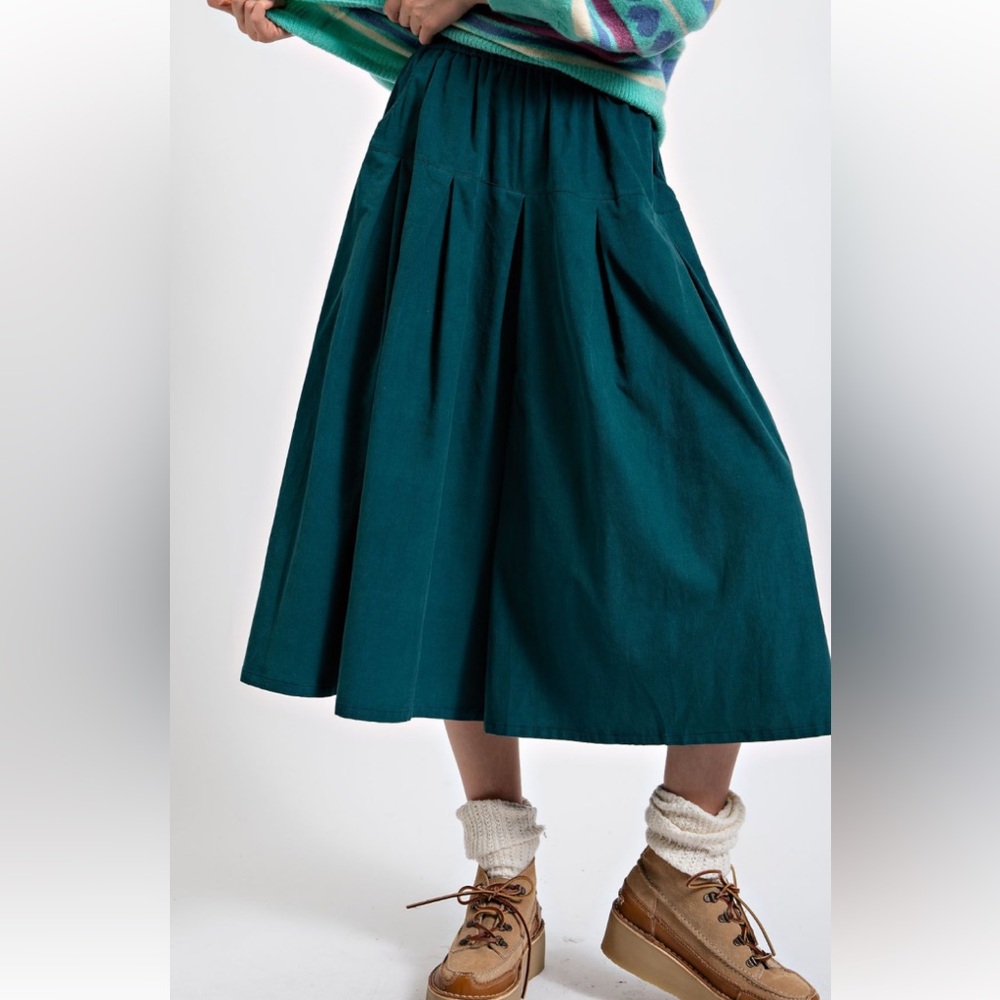 Easel Teal Pleated Midi culottes